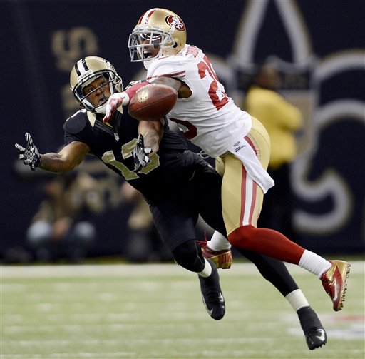 Tarell Brown of the San Francisco 49ers returns an interception