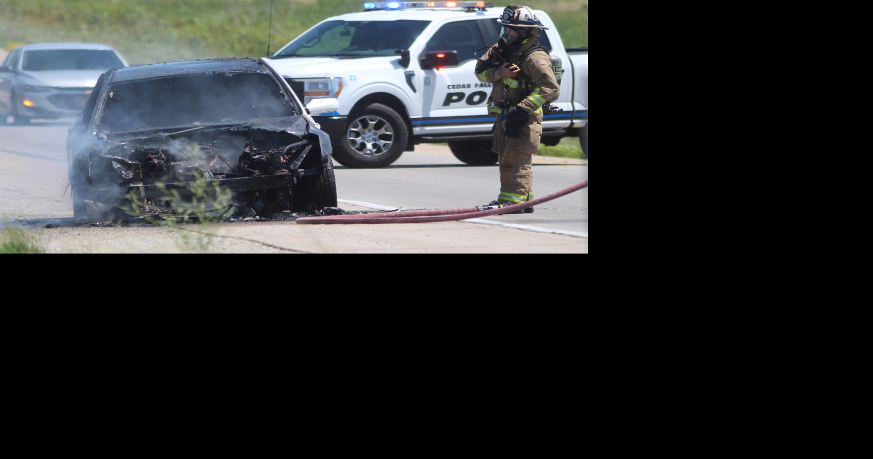 Crews respond to car fire by Cedar Falls highway