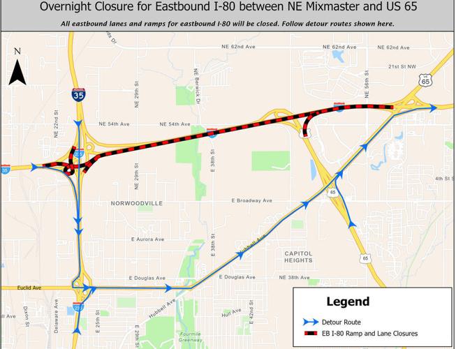 Eastbound I-80 from the Northeast Mixmaster to U.S. 65 (Exit 142) in Altoona to close starting tonight