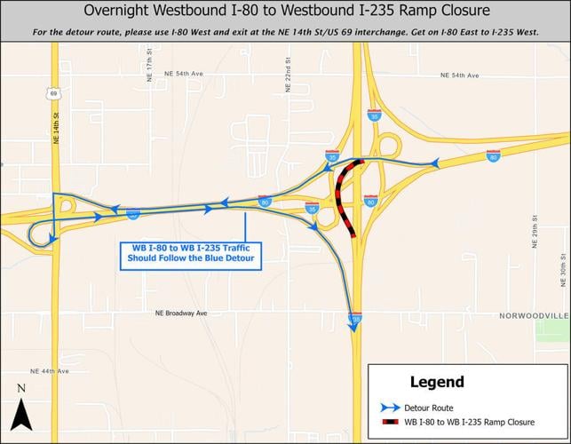 Ramp from westbound I-80 to westbound I-235 to close this weekend