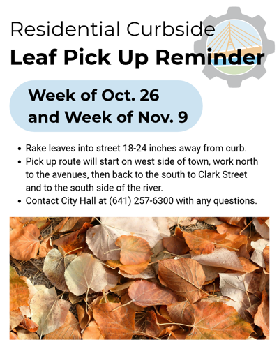 City Leaf Pick Up Week of Oct. 26 and Week of Nov. 9