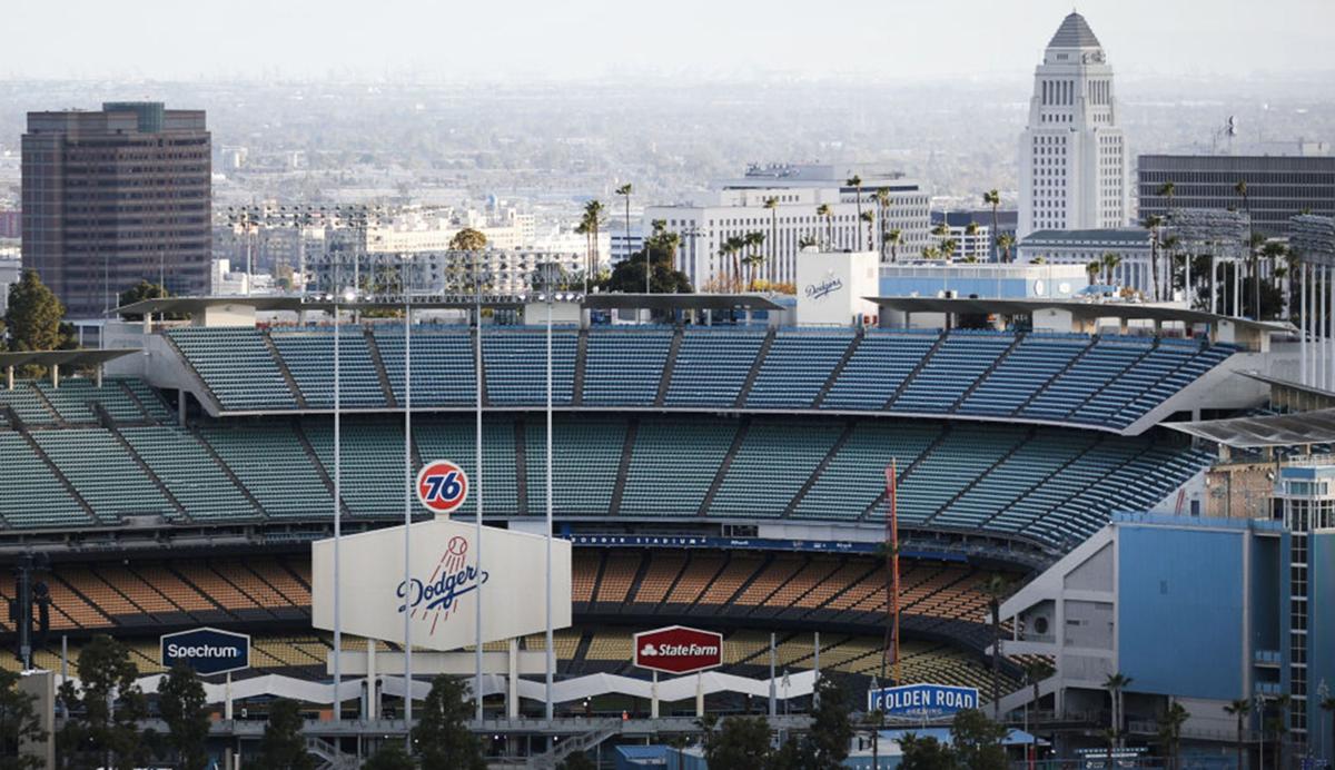 Dodger Stadium in Los Angeles on what was supposed to be Major League Baseball's opening day, March 26, 2020.