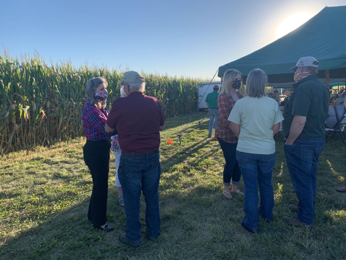 Joni Ernst and Ashley Hinson in Waterloo, Aug. 31, 2020