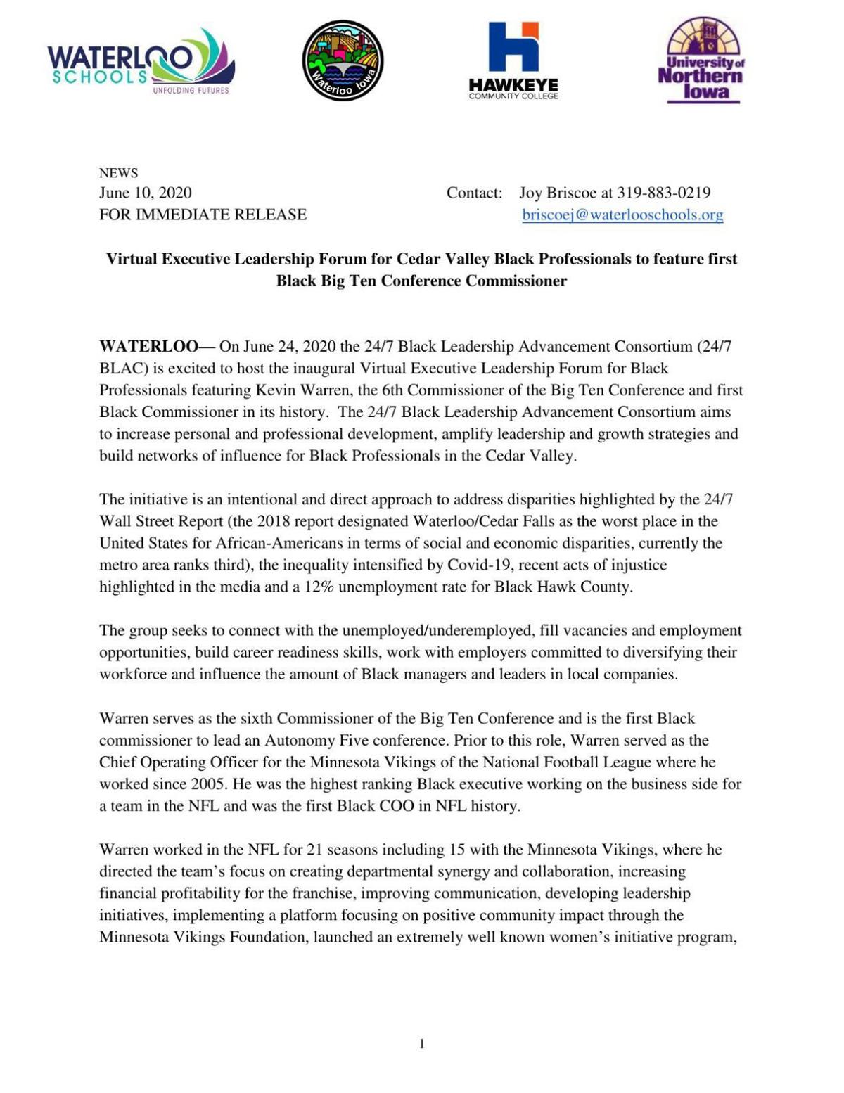 Read Big Ten Commissioner Kevin Warren To Speak At Leadership Forum Wcfcourier Com