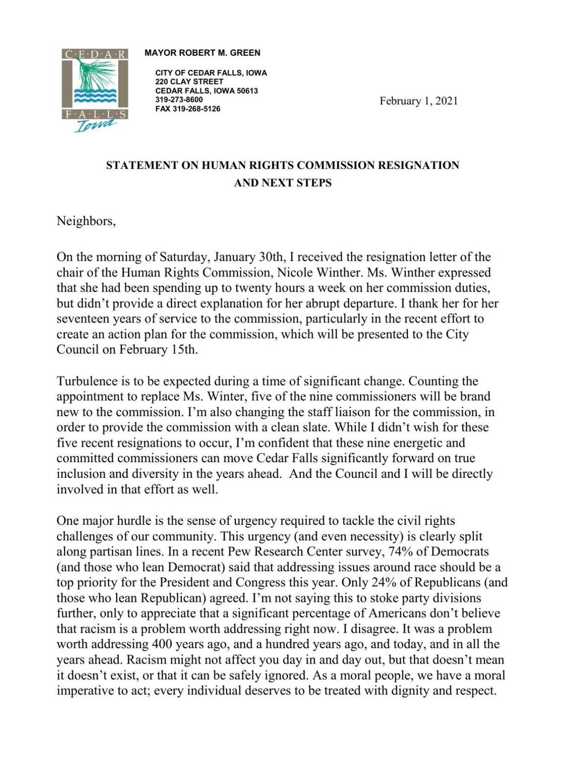 READ: Mayor Green statement on Nicole Winther resignation