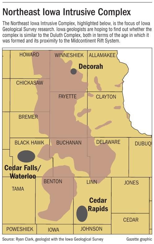 Map Of Northeast Iowa Northeast Iowa Intrusive Complex map | | wcfcourier.com