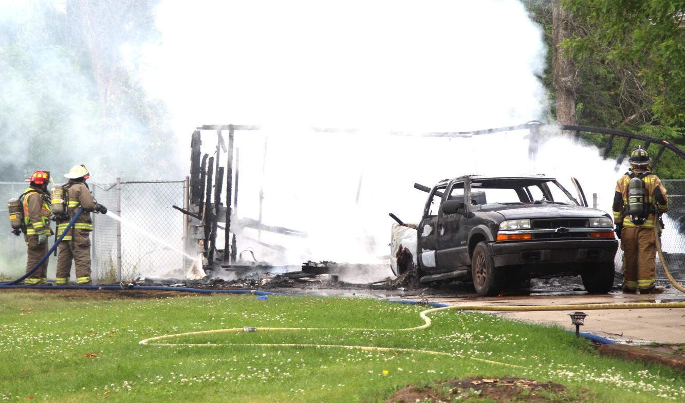 Wednesday fire destroys garage, pickup in Evansdale