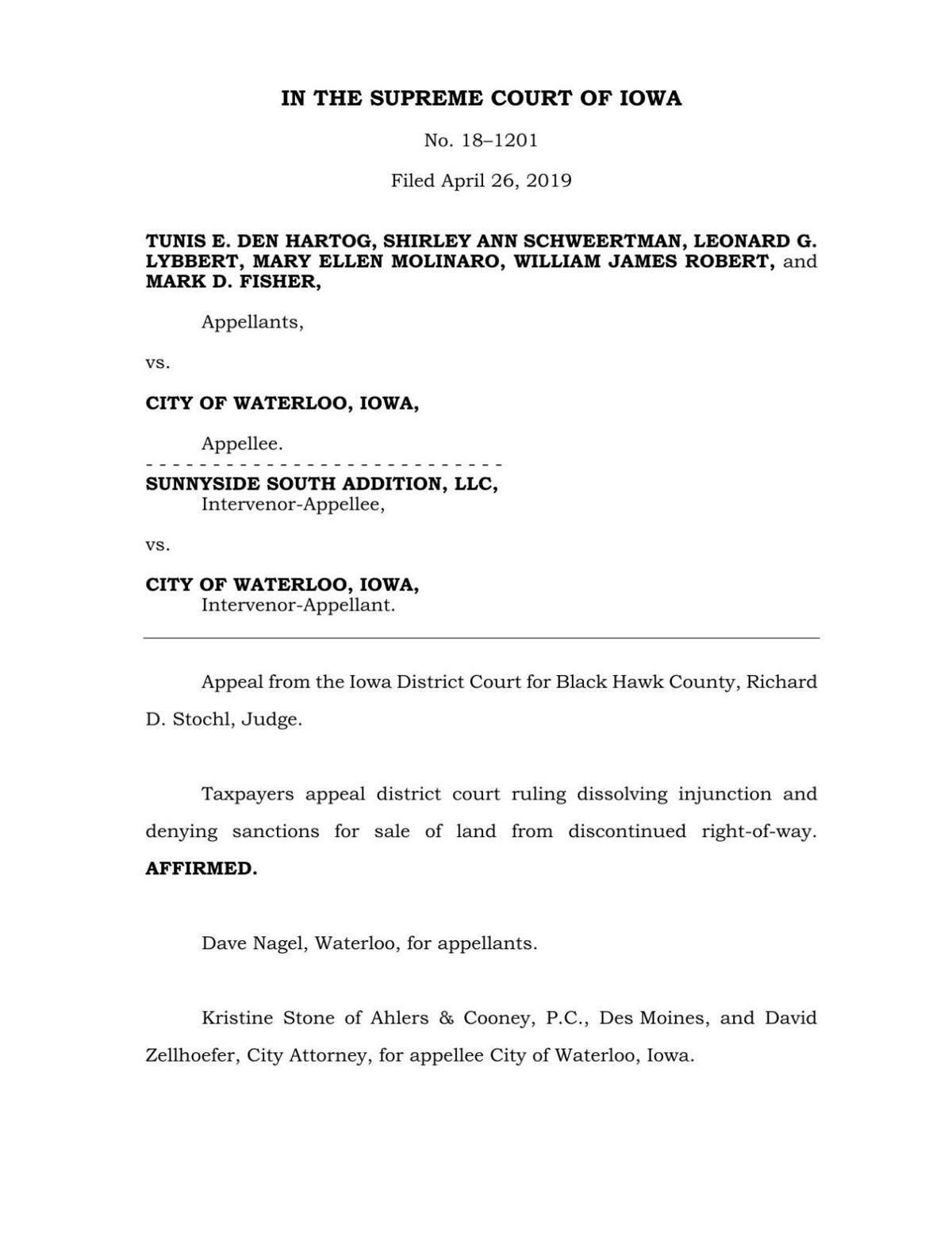 Pdf Iowa Supreme Court Ruling Den Hartog Sunnyside South