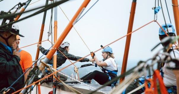 Rappel off TechWorks building for Cedar Valley United Way
