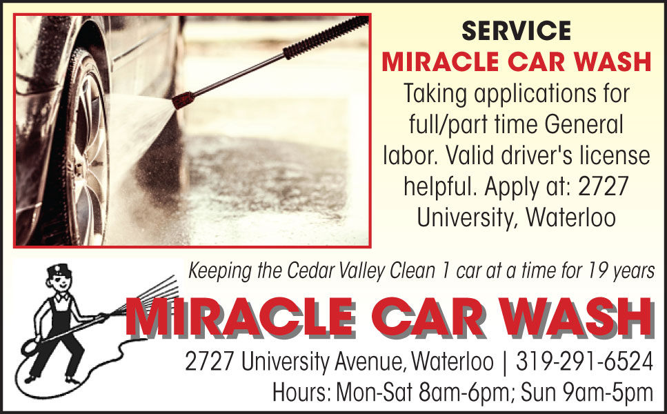 Miracle car Wash is taking applications