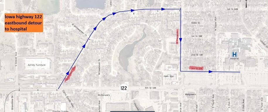 Partial closure of Pierce Avenue at Iowa 122 in Mason City begins Aug. 17