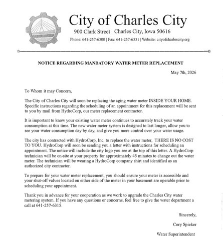 Notice from the Charles City Water Department