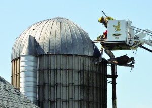 grain silo falls and fire