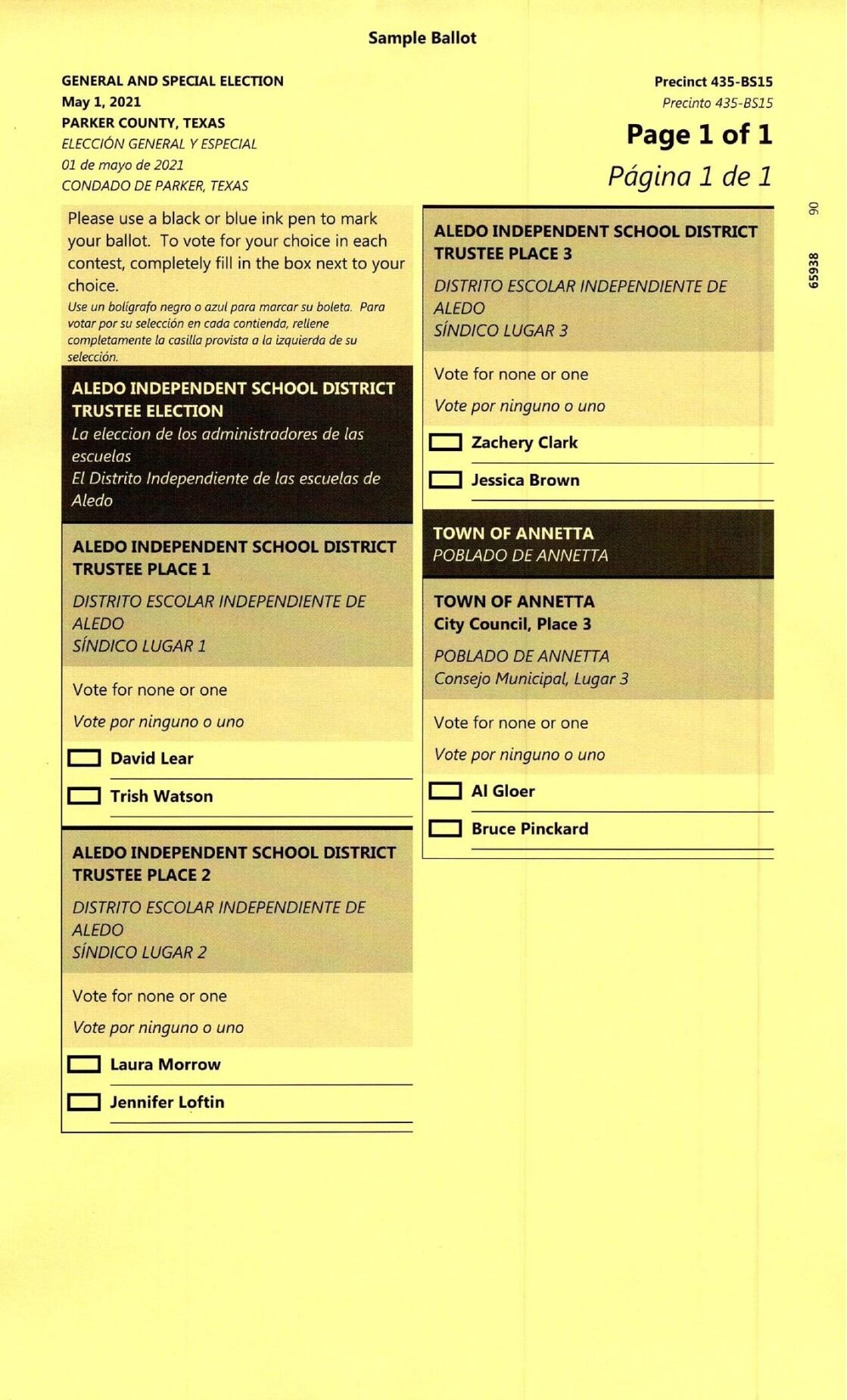 Parker County sample ballots