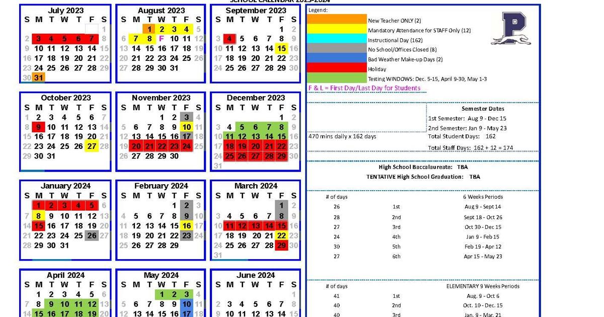 Peaster ISD 202324 calendar