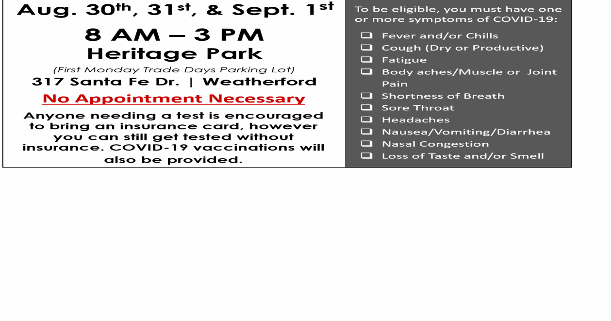 Palo Pinto hospital capacity trending upward; Heritage Park testing