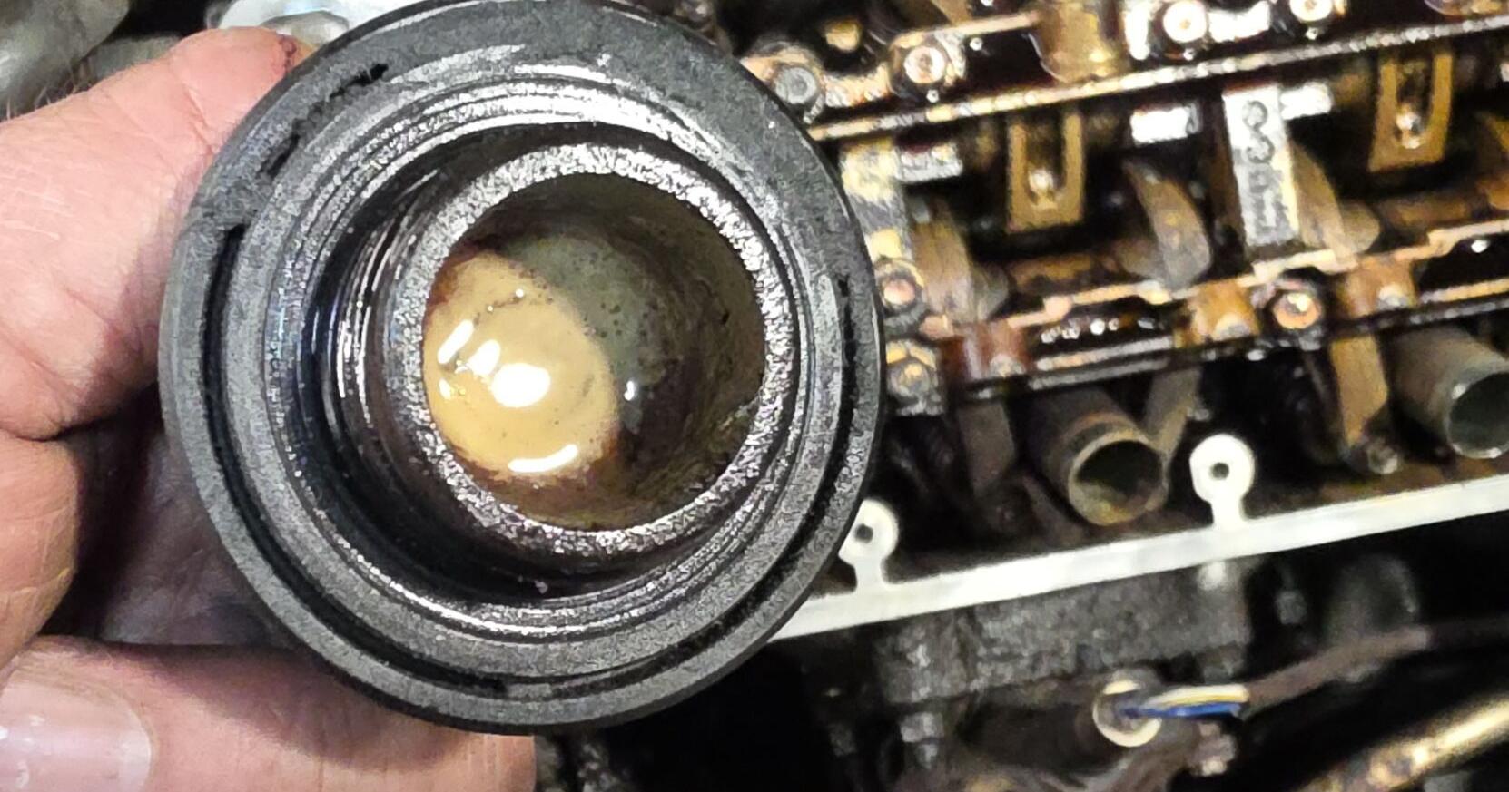 Is that mayo on the oil cap ? Unusual can actually be normal