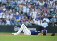 San Diego Padres catcher Gary Sanchez (99) celebrates with pitcher Ray Kerr  after the Padres defeated the San Francisco Giants in a baseball game in  San Francisco, Thursday, June 22, 2023. (AP