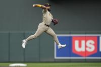 Minnesota Twins left fielder Joey Gallo makes a catch for the out on San  Diego Padres' Manny Machado during the first inning of a baseball game  Wednesday, May 10, 2023, in Minneapolis. (