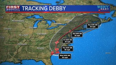 The remnants of Debby to bring the potential for heavy rain across New ...
