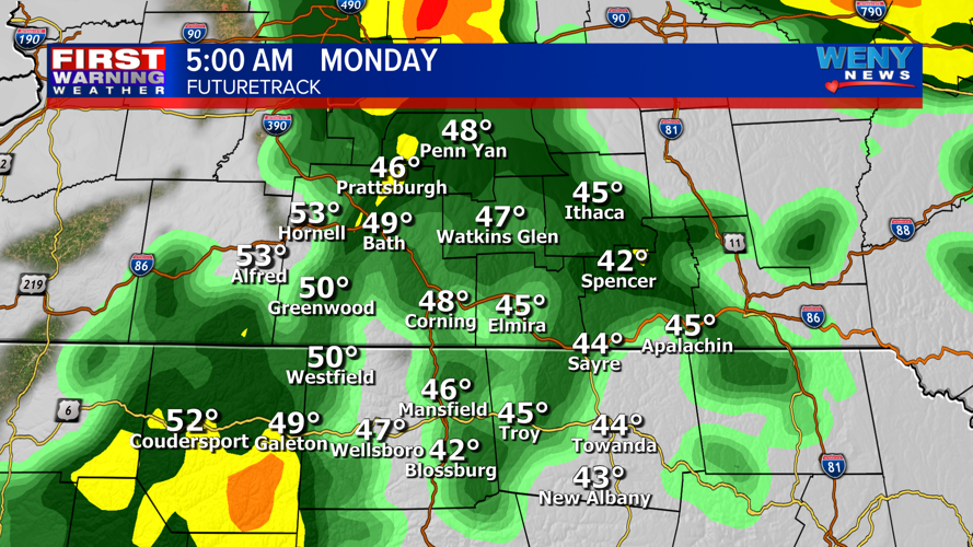 Freezing Rain threat tapers overnight, cold front sends Monday temps ...