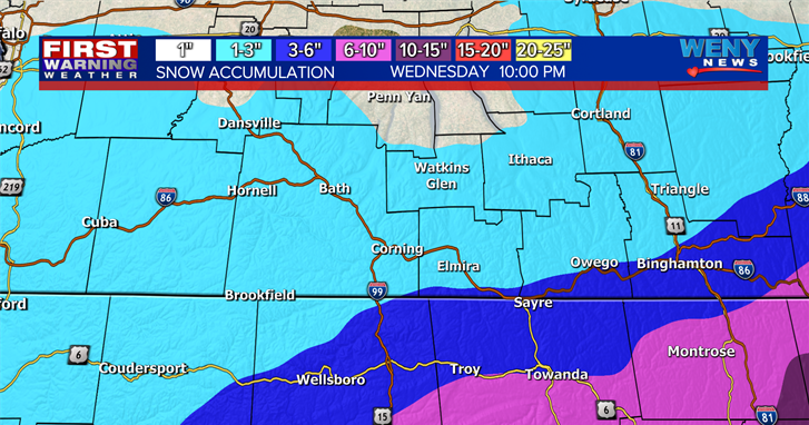 The trend is for less snow Monday night into Tuesday | | weny.com