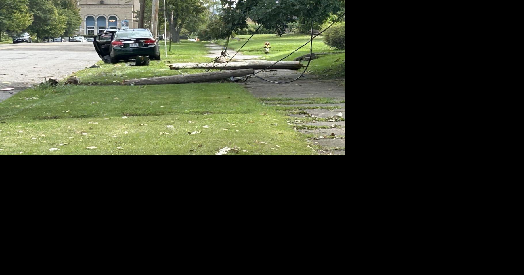 Pole, power lines scattered after Youngstown crash