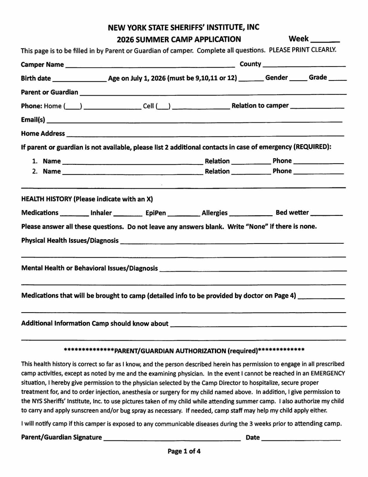 Camp Application 2026 Summer Camp Application | | wicz.com
