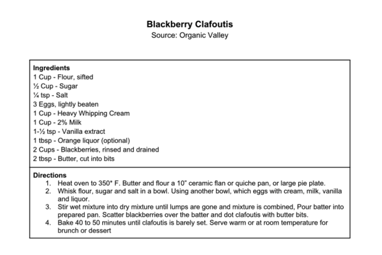 Blackberry Clafoutis Recipe card