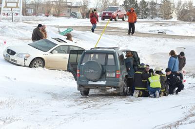 willistonherald trenton gather highway responders victim emergency crash turn near around site off