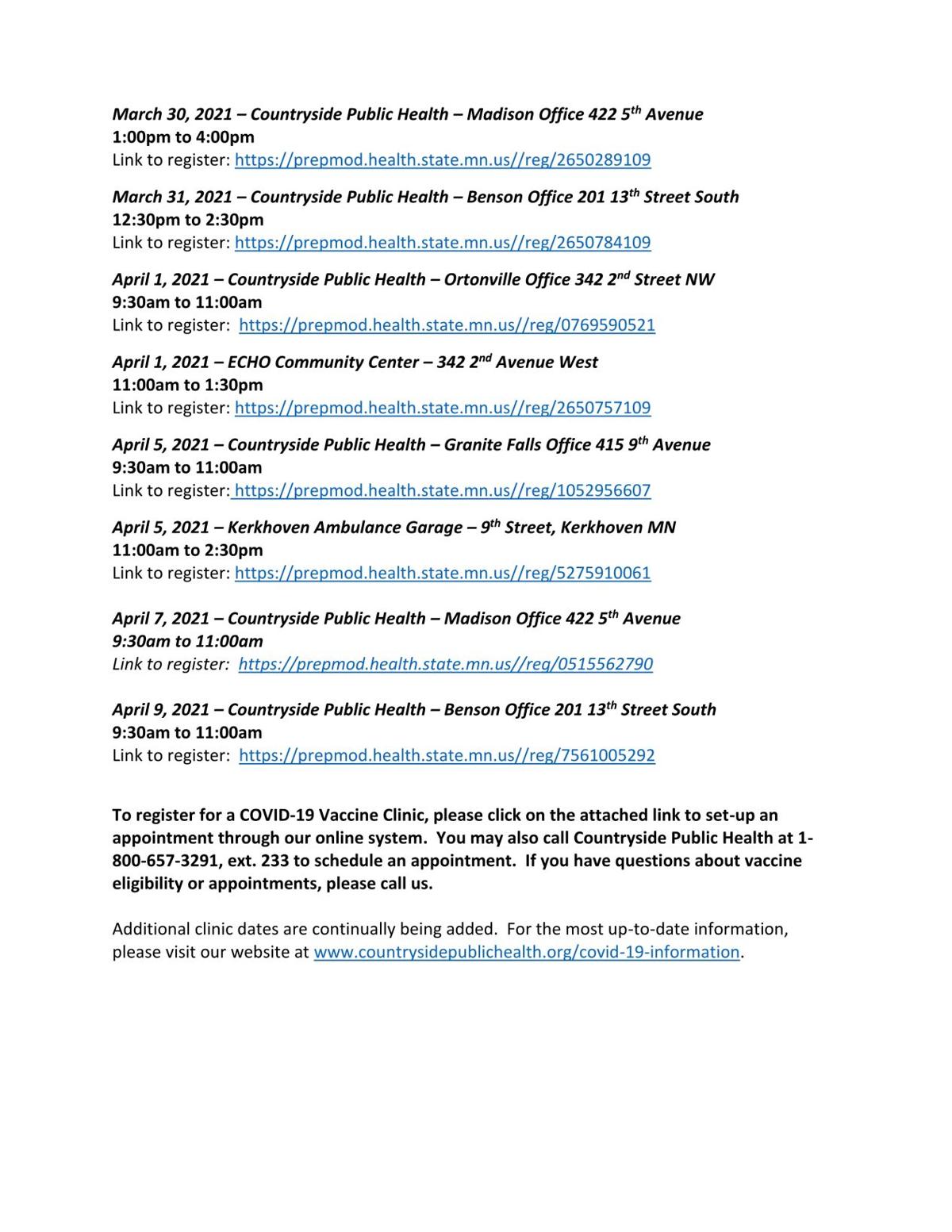 Countryside Public Health Covid-19 Vaccine Clinic Information Schedules Calendar Willmarradiocom