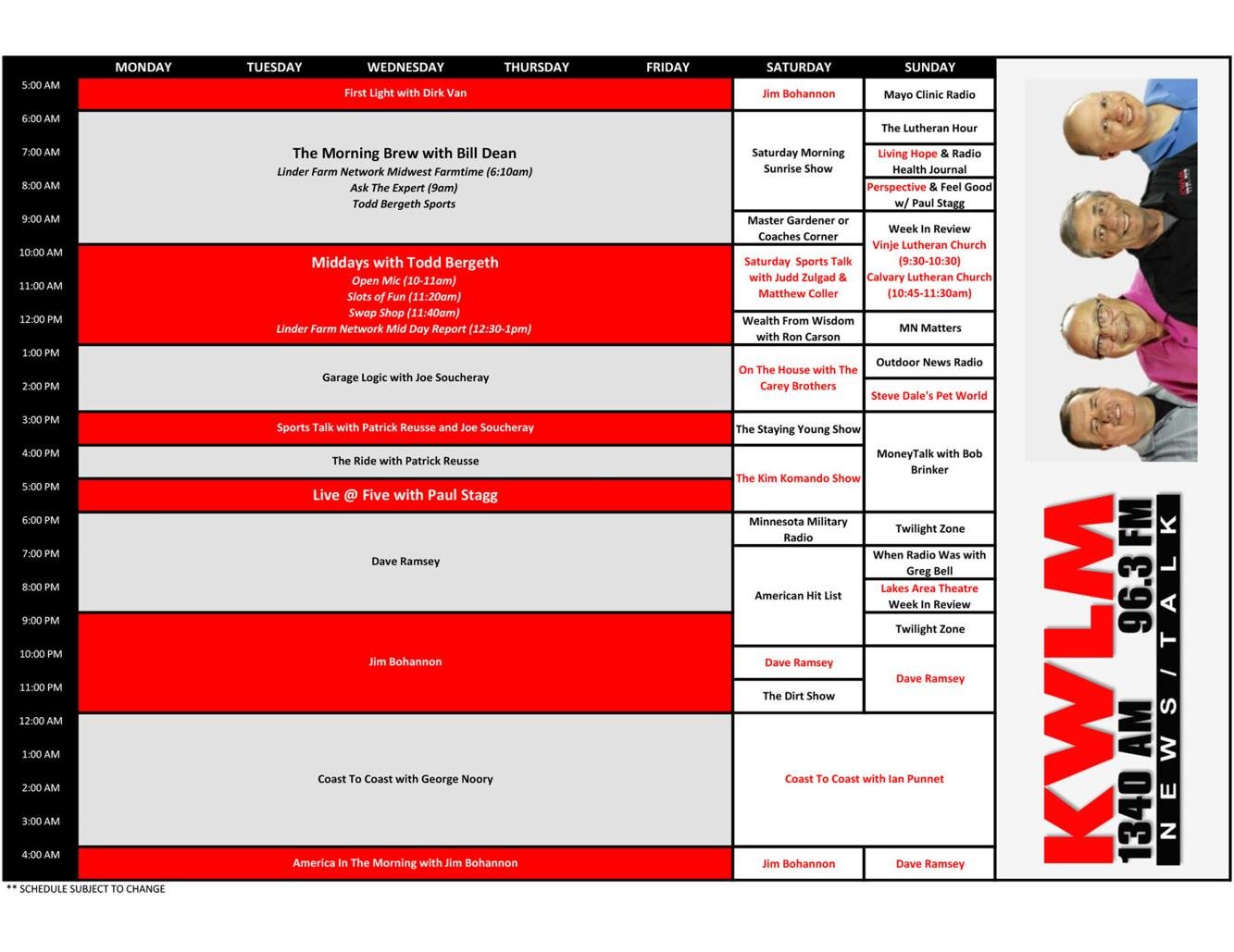 KWLM Broadcast Schedule KWLM Schedule