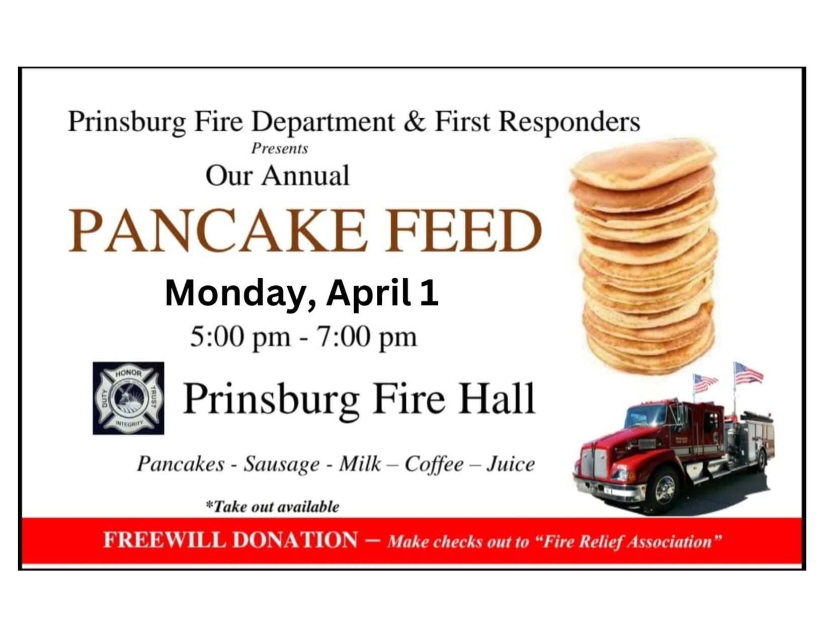 (change in date, April 1st instead) Prinsburg Fire Department & First