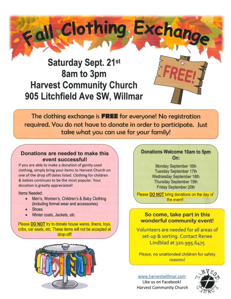 Free Fall Clothing Exchange Donations Needed Calendar