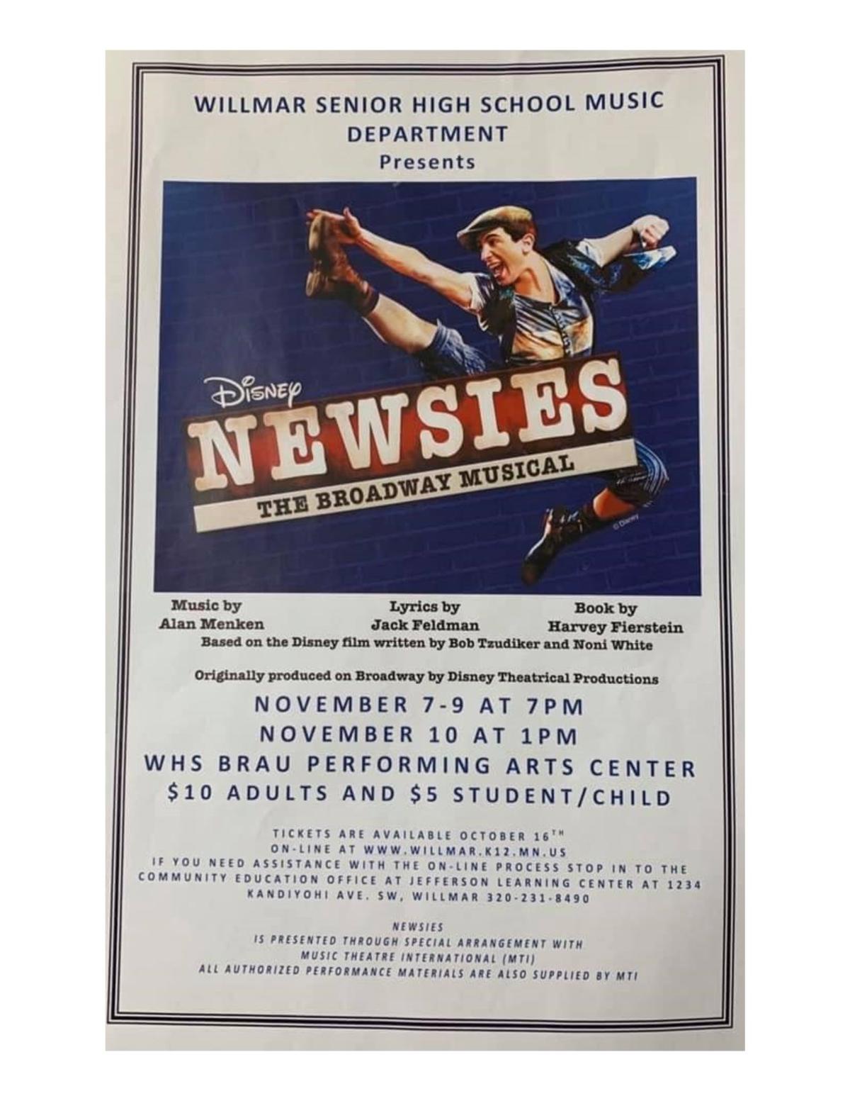 Tickets available now for Willmar Senior High School Music Department