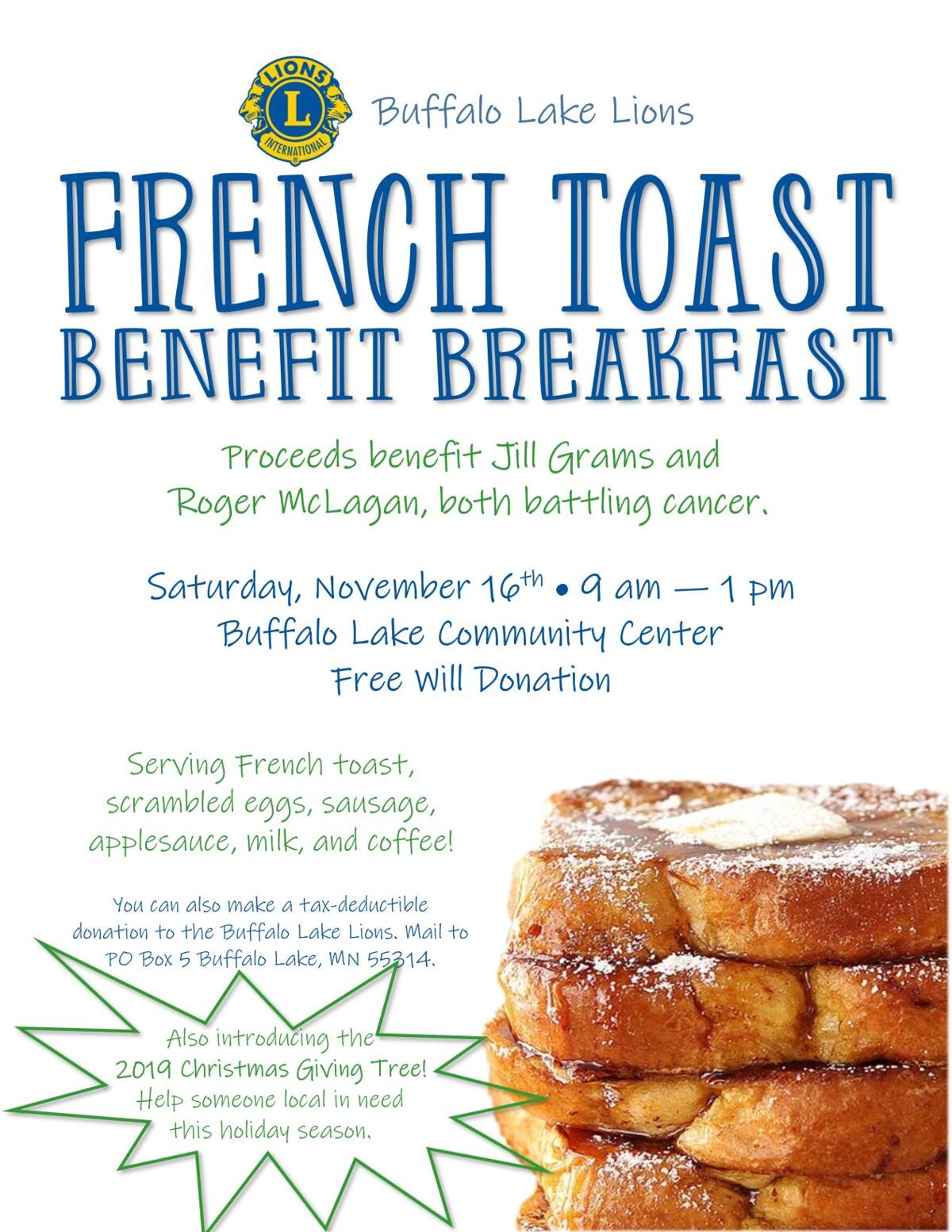 Buffalo Lake Lions "French Toast" Benefit Breakfast Calendar