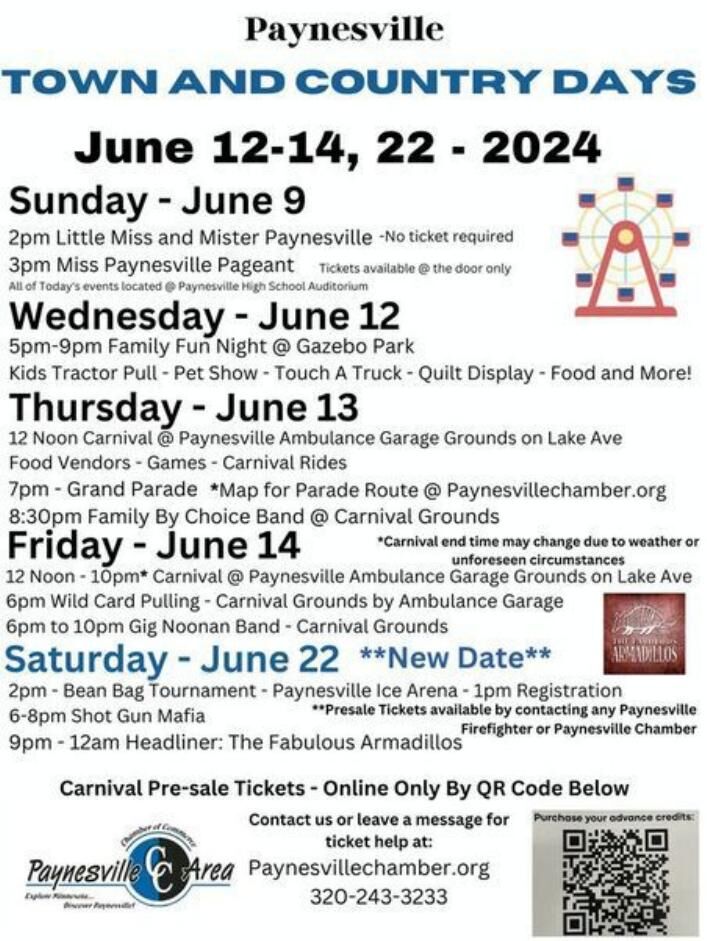 Paynesville Town & Country Days Schedule Celebrating Paynesville