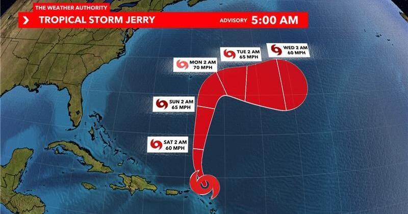 Tracking Tropical Storm Jerry and Subtropical Storm Karen in the Atlantic