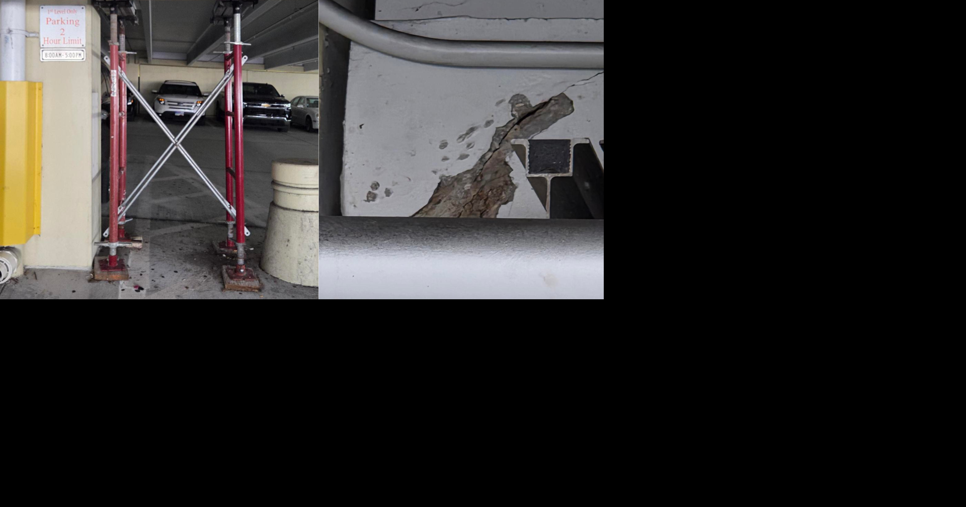 Cracked beam, red braces spotted in downtown Naples parking garage