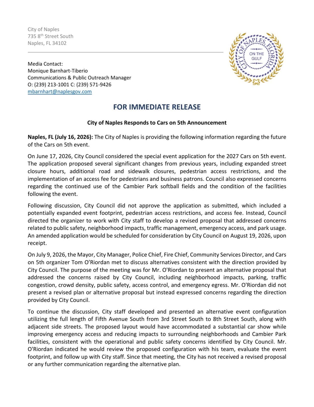 Cars on 5th Press Release
