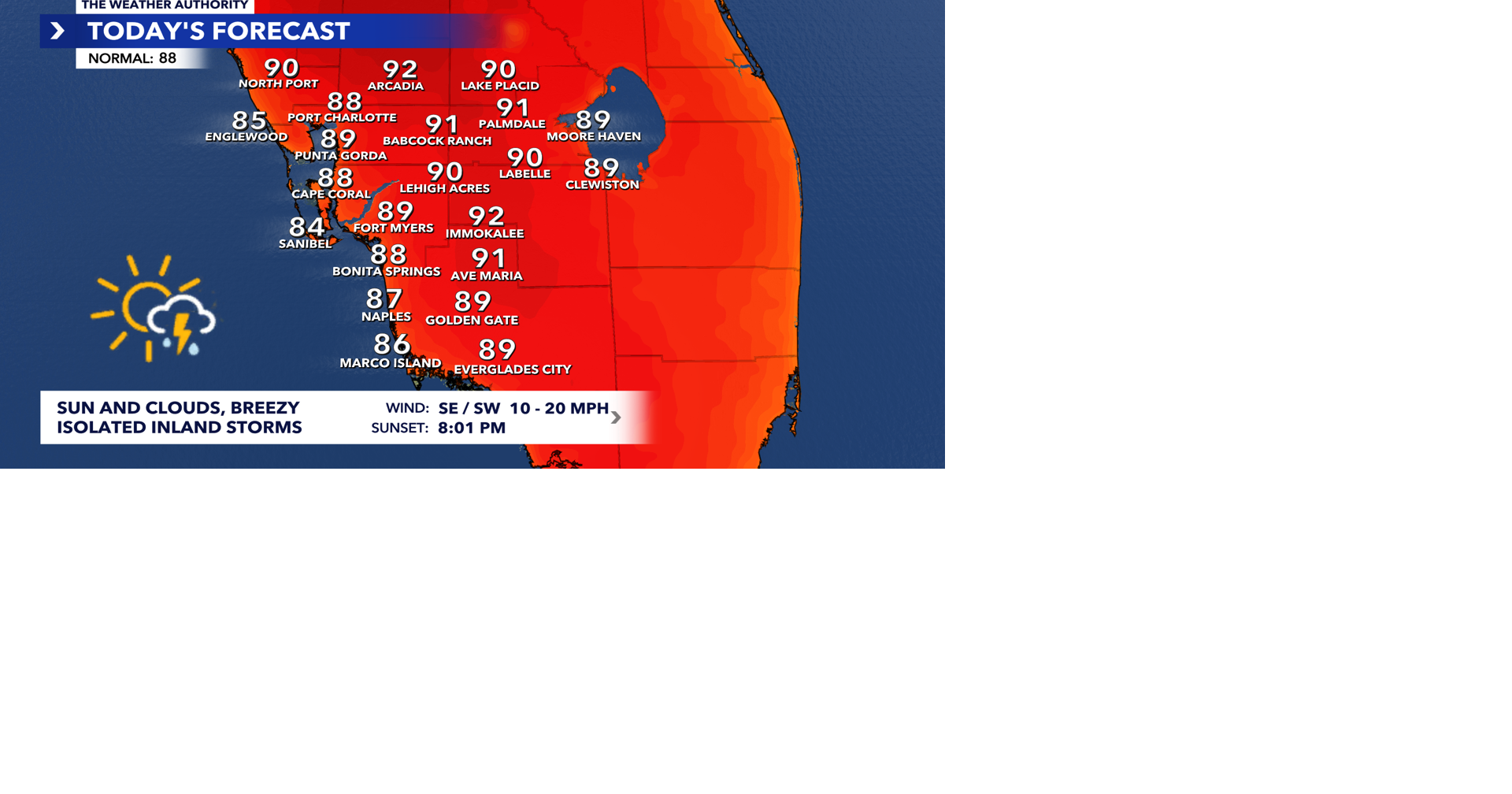 Isolated inland storms in the forecast with sun and clouds | Weather ...