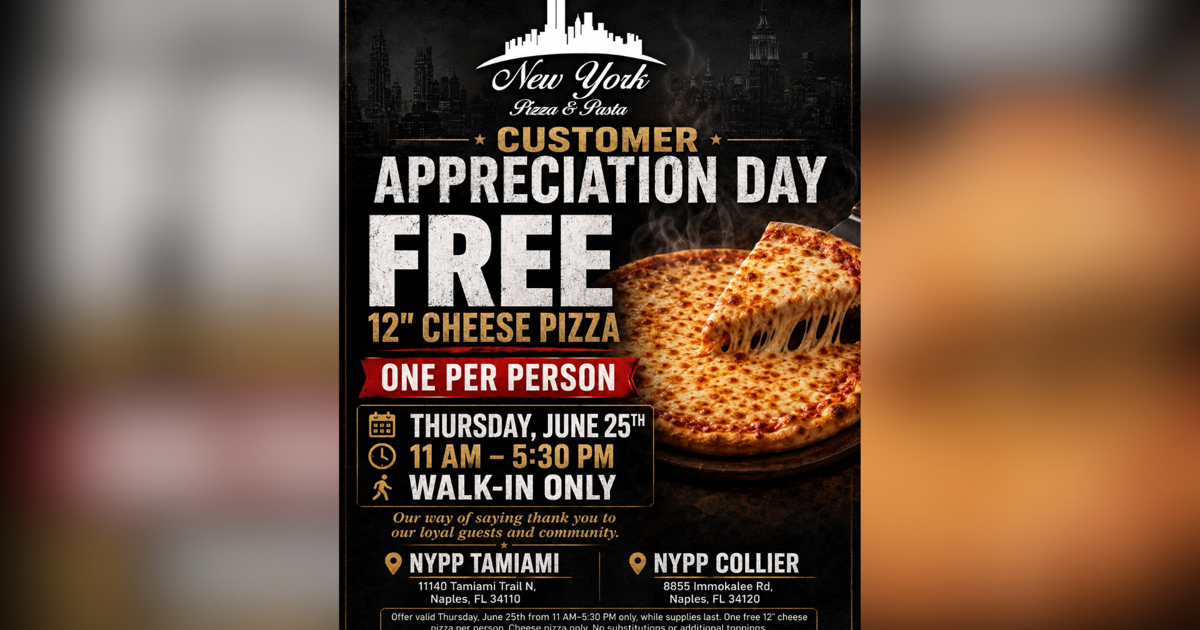Immokalee Road pizzeria celebrates 20 years with free pizza giveaway