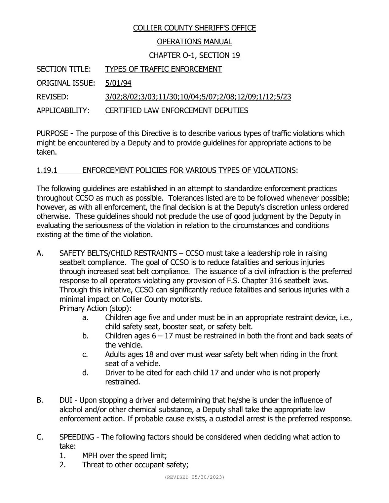 DUI POLICY FROM CCSO
