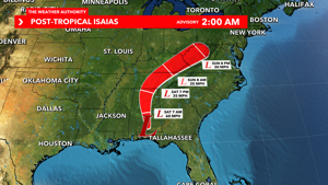 Tropical Storm Isaias Downgraded to Post-Tropical Storm Inland