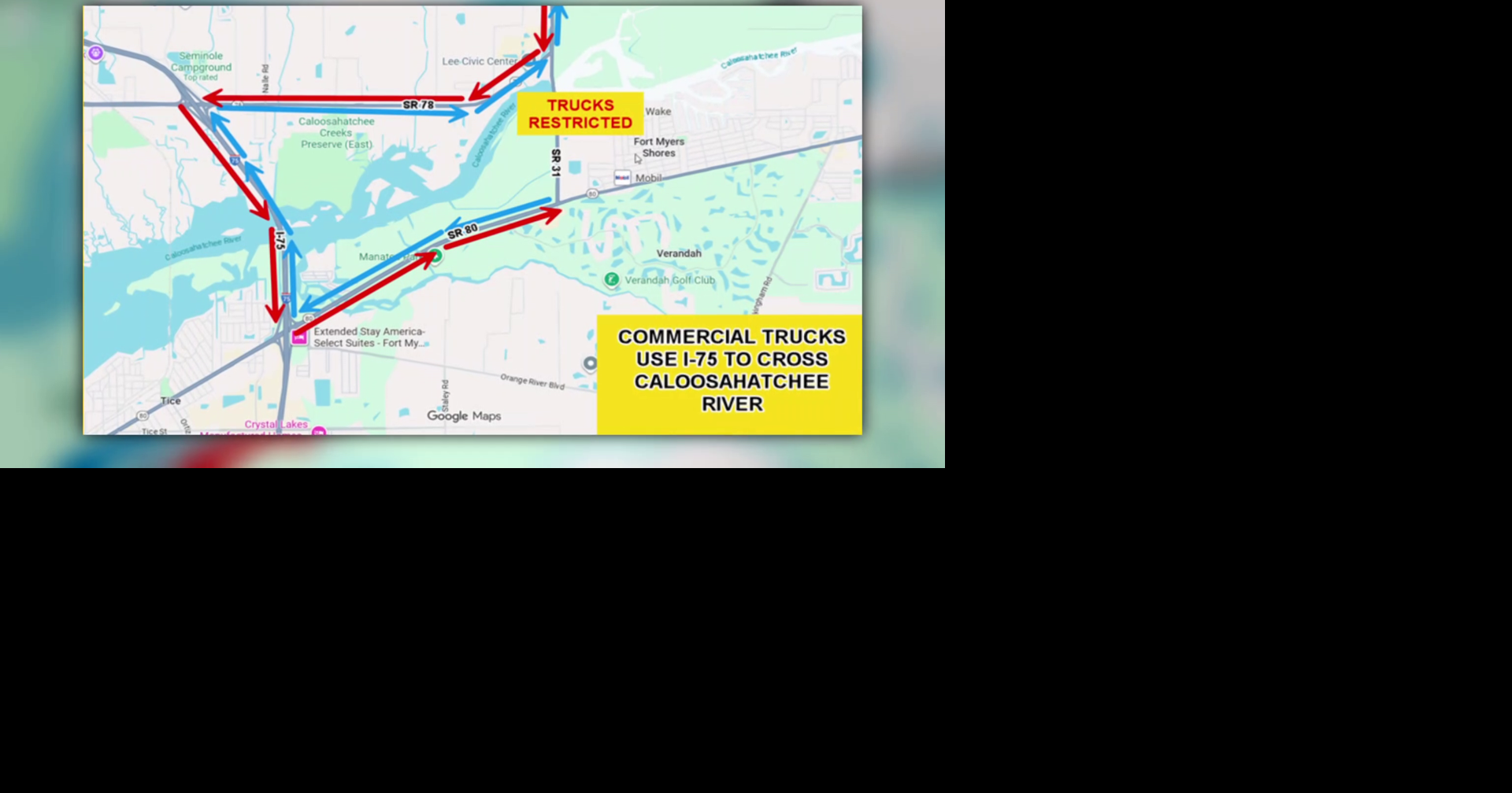 Truck detour in North Fort Myers due to Wilson Pigott Bridge closure