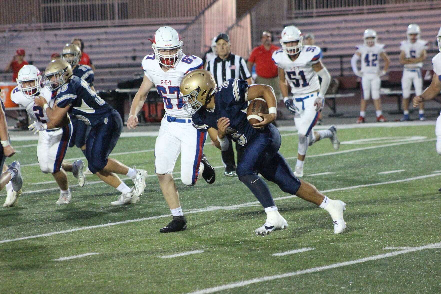 Aquinas defeats G-E-T 24-14 in high school football; turnovers and penalties haunt G-E-T