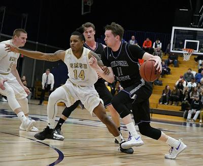 state winona scores falls basketball men minnesota southwest winonadailynews tournament nsic gymnasium mccown riley move basket against saturday makes during