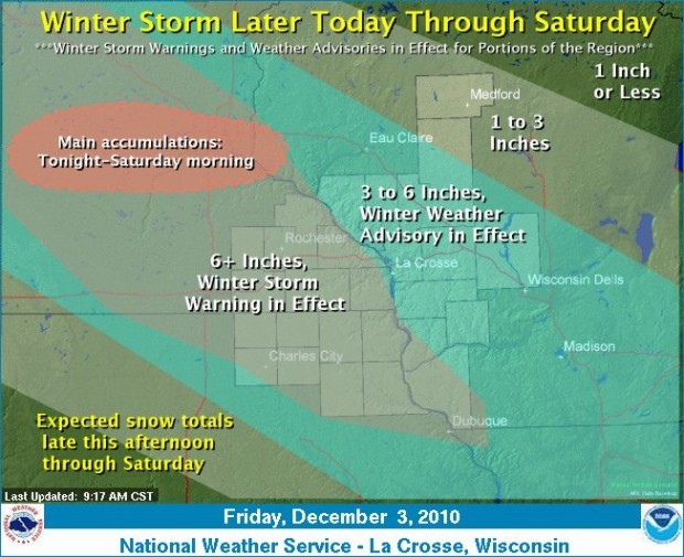 Winter weather advisory for La Crosse; winter storm warning for Winona