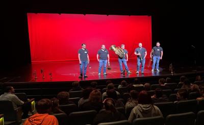 The Mexican Brass members, from left, Oscar Villegas, Jose Lopez, Roberto Carlos Cruz, Juan Carlos Quiterio, Alex Freund at the Dodge County Concert Association Student Enrichment Program on May 21.