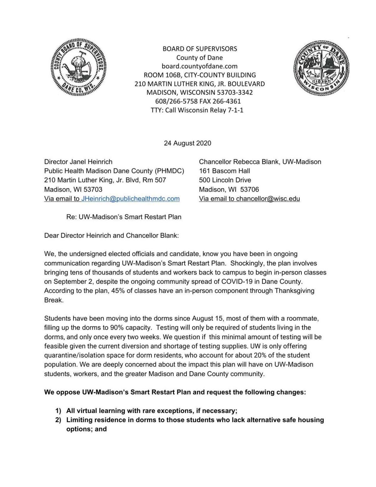 Letter Of Concern Re Uw Smart Restart Plan Pdf State Regional Wiscnews Com